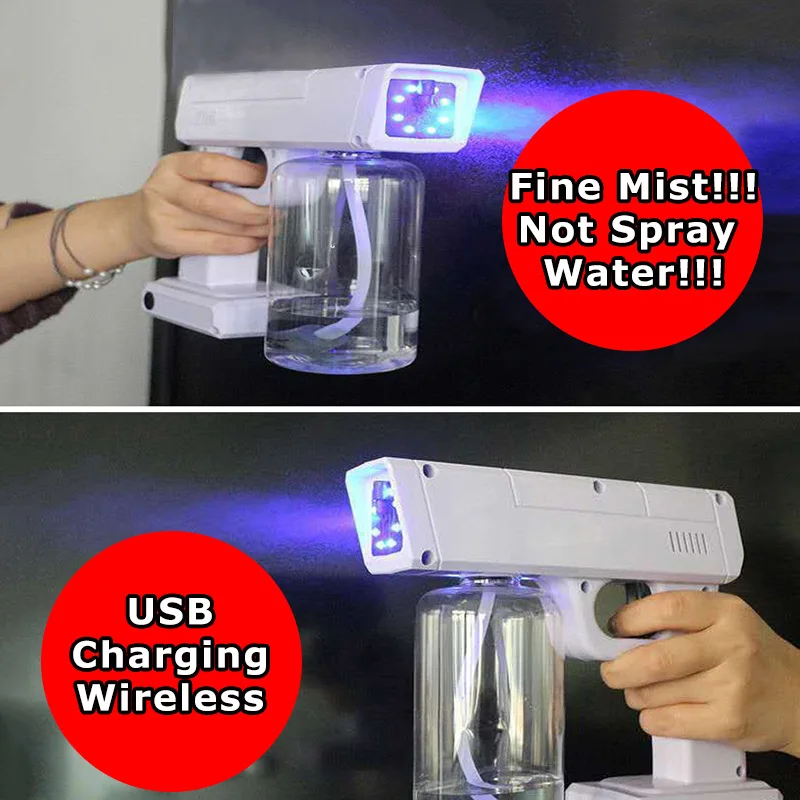 

Wireless Machine Atomizer Fogger Disinfection Sprayer Rechargeable Nano Steam Spray Gun Ultraviolet Blue Light Home Office 500ml