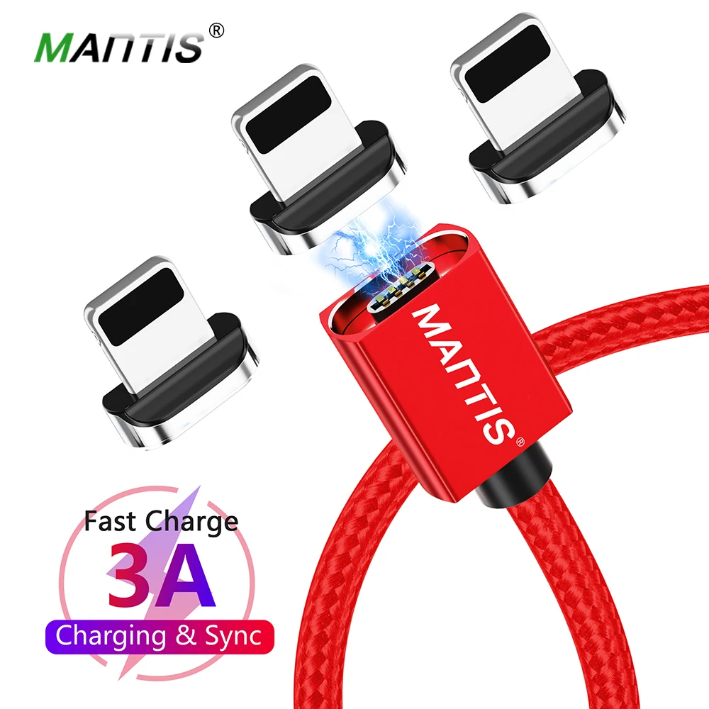 Магнитный кабель MANTIS 3A для Iphone Xs Max Xr X 8 7 6 6s 5 5S Se Ipad Mini Quick Charge 3,0 светодиодный Usb кабель провод для быстрой зарядки