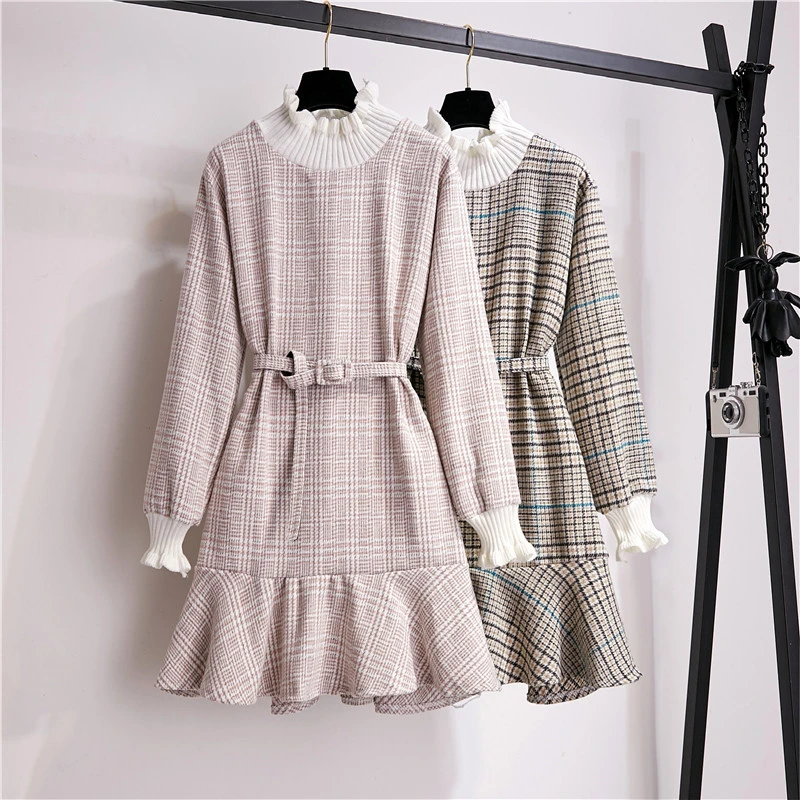 Зимнее клетчатое ТРАПЕЦИЕВИДНОЕ платье для женщин модное Повседневное