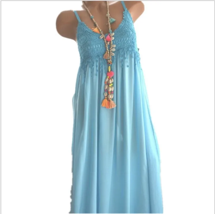

Hot sale sexy lace stitching solid color mid-length suspender dress tank top