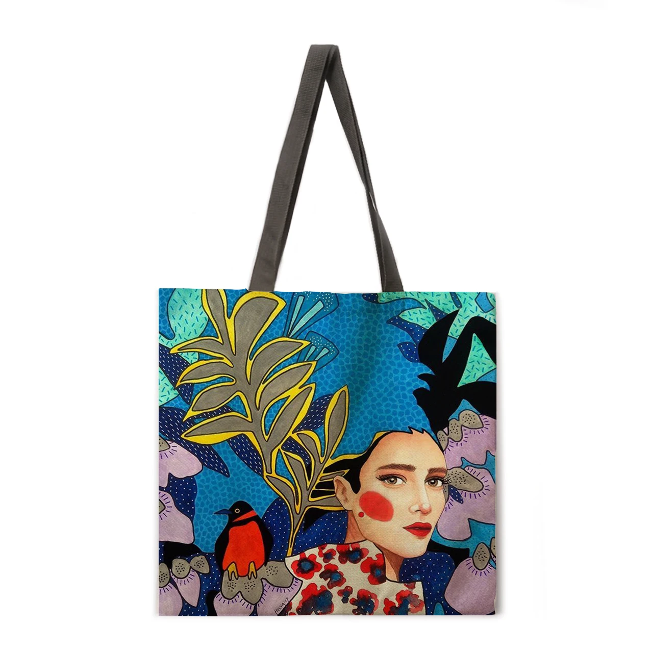

Dream girl and fish leisure tote bag linen bag eco-friendly shopping bag outdoor beach bag leisure tote bag