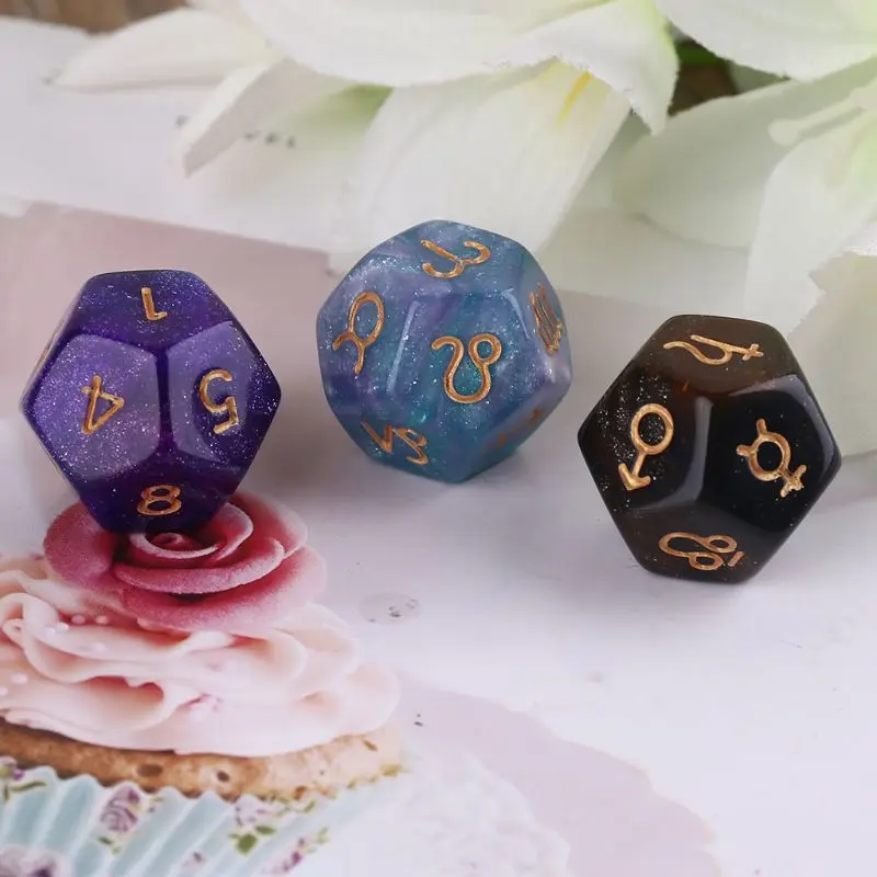 

3pcs/set Dichromatic D12 Polyhedral Astrology Dices for Constellation Divination 652D