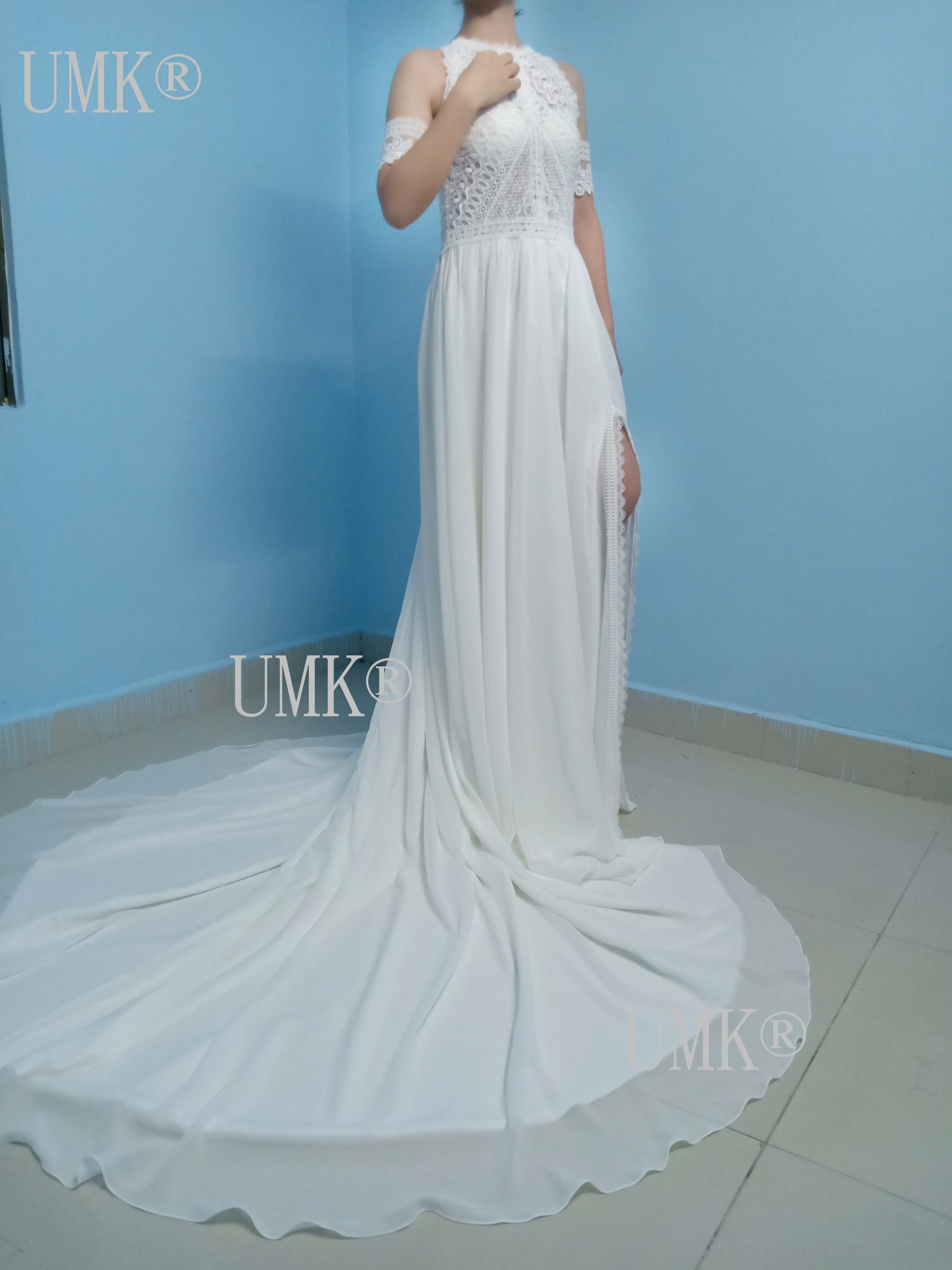 UMK сексуальное прозрачное кружевное свадебное платье в стиле бохо шифоновые