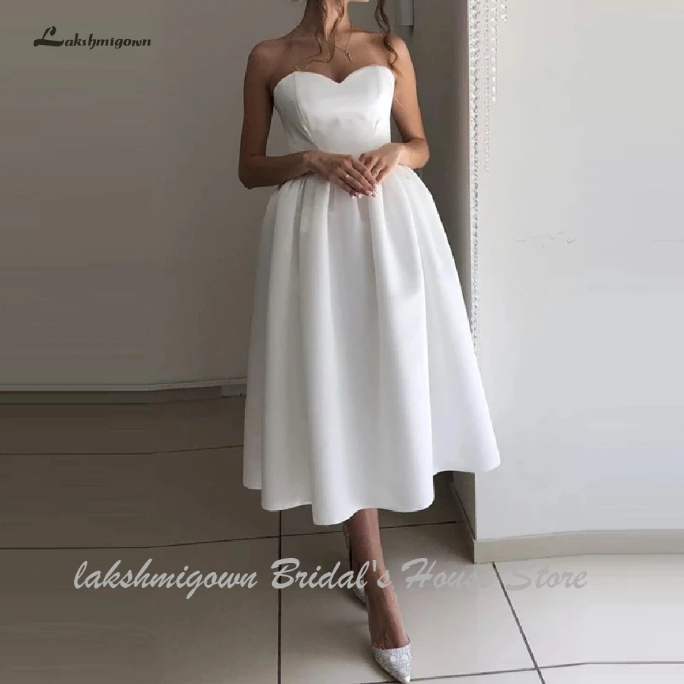 Женское атласное свадебное платье lakshmidress Короткое с сердечком простое пляжное