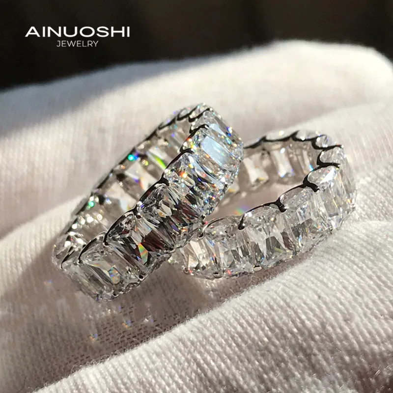 AINUOSHI Radiant Cut 6x4mm SONA Diamond Engagement Eternity Rings Gifts For Women 925 Sterling Silver Personalise Rings