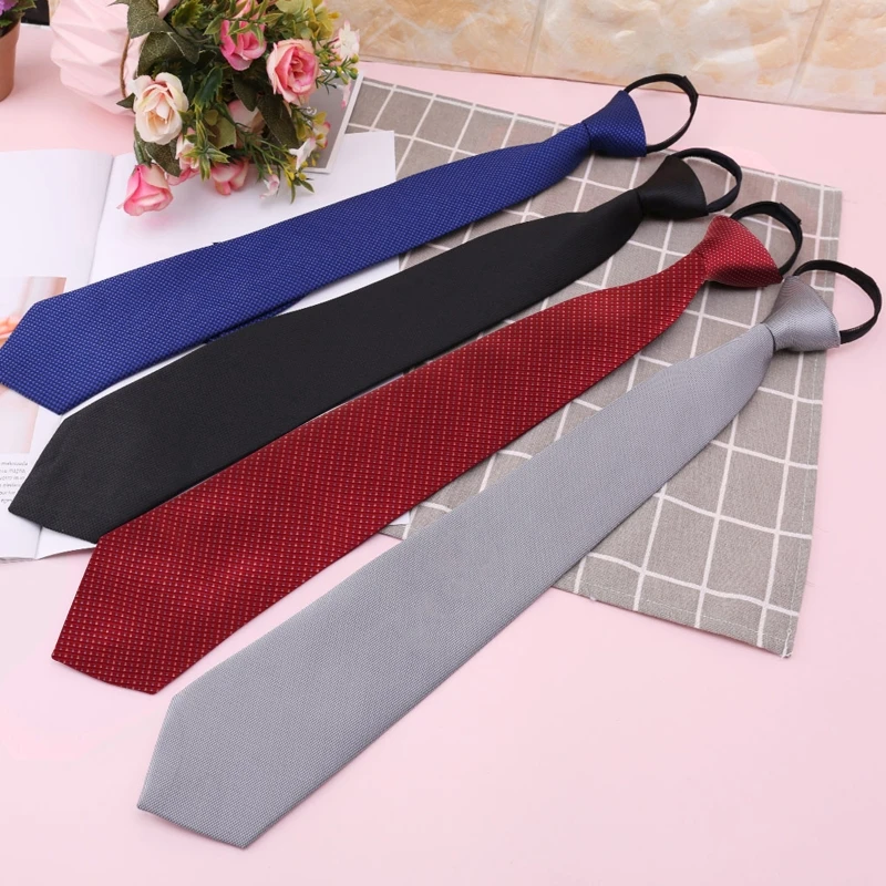 

Mens Classic Solid Color Striped Plaid Woven Groom Neck Tie Adjustable Zipper