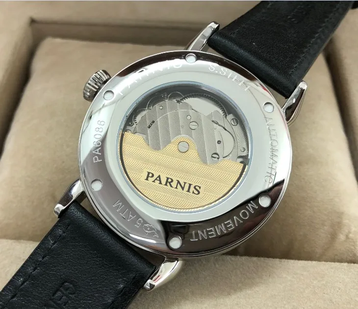 Новые мужские часы PARNIS 42 мм GMT с автоматическим самоходным механизмом