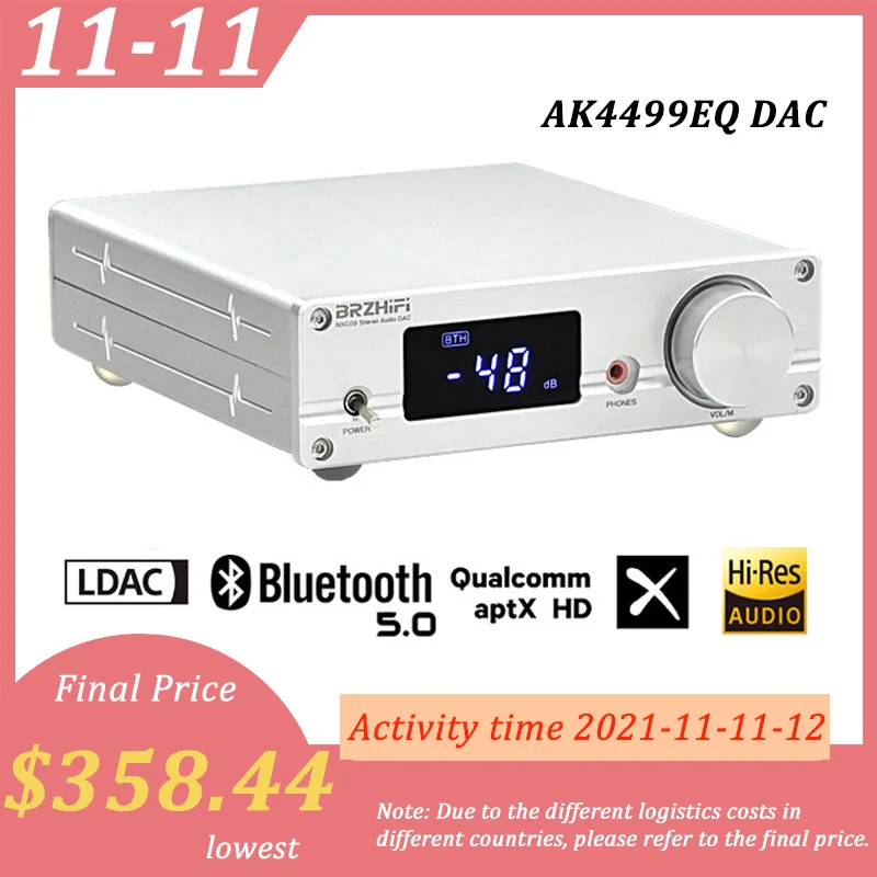 

Цифровой аудио декодер BRZHIFI DAC AKM4499EQ, Bluetooth 5,0 CSR8675, USB DSD512 PCM384kHz/32Bit Hi Fi LDAC