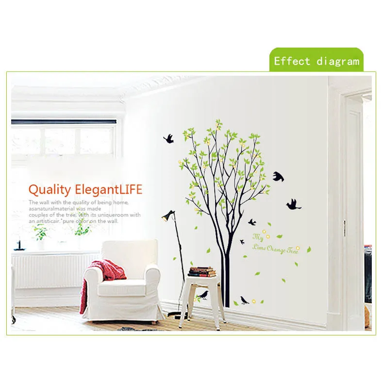 Good Life My Lime Orange Tree Quote Big with Birds and Leaves Removable Wall Sticker Decals | Дом и сад
