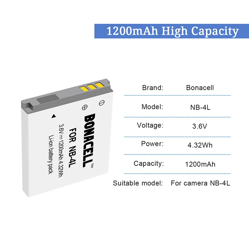 Bonacell 1.2Ah NB 4L NB4L Аккумуляторы для Canon IXUS 30 40 50 55 60 65 80 100 I20 110 115 120 130 IS 117 цифровой