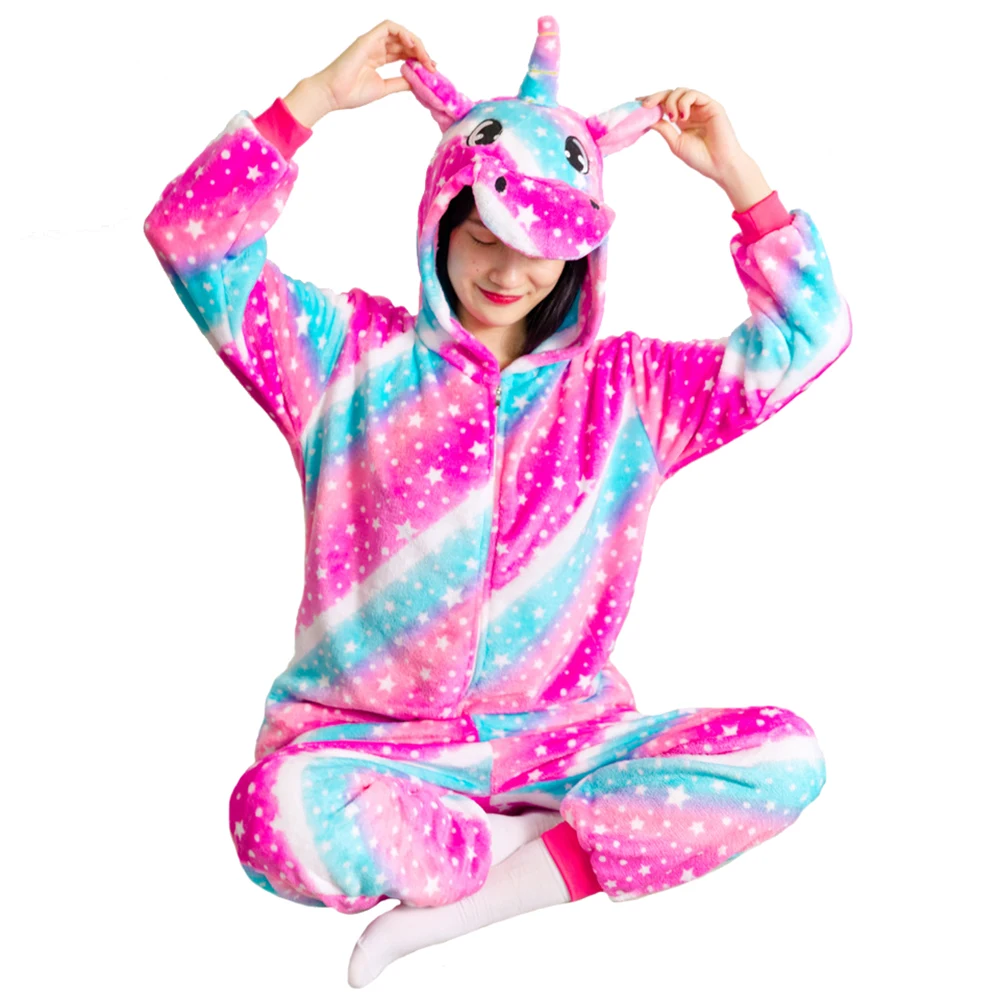 Unisex Adults Unicorn Pajamas Onesies Plush Fleece Unicorn Animal Costume Flannel Cosplay One Piece Sleepwear Halloween Dress Up