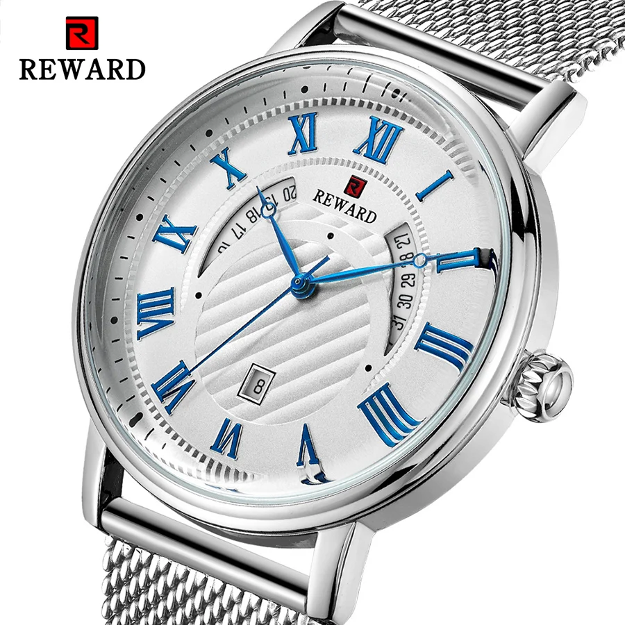 Часы наградные кварцевые модные синие иглы серебристые из нержавеющей стали с