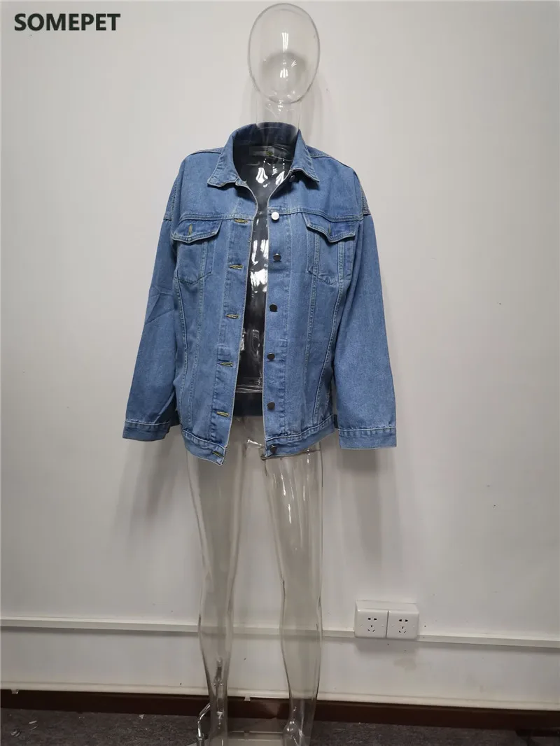 

Women's Denim Jacket Korean Style Solid Casual Blue Jackets Autumn Plus Size Loose Jeans Coats Female