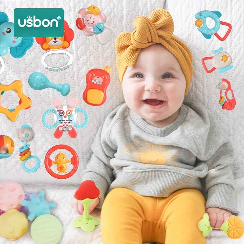 Usbon 5-12 шт./компл. набор красочных детских погремушек Монтессори игрушки для