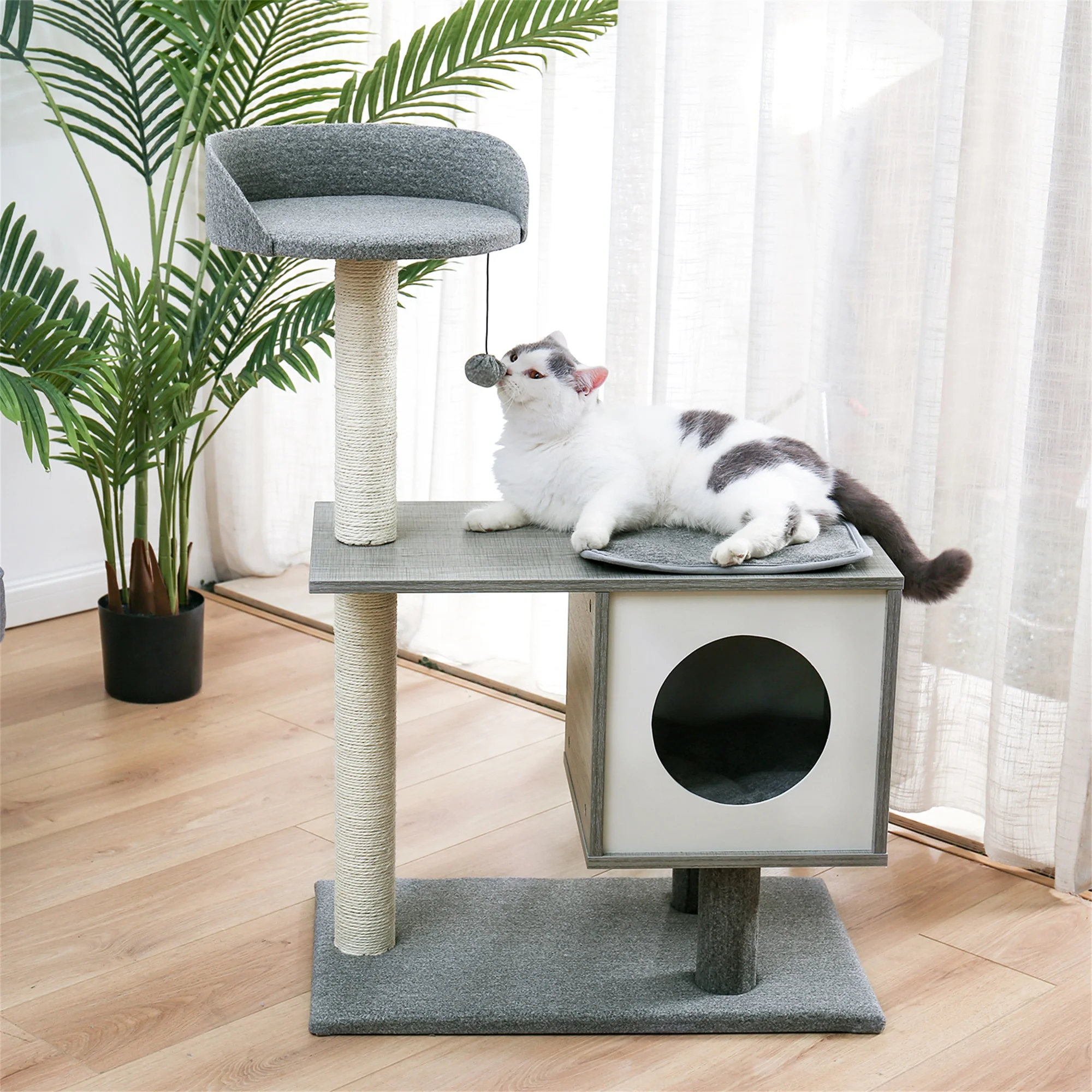 

Modern Cat Tree Cat Tower Featuring with Sisal-Covered Scratching Posts, Spacious Condo and Large Perch for Small to Medium Cats