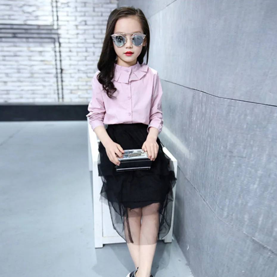 Girls White Blouse Solid For Peter Pan Collar Shirt Spring Autumn Fashion Children's Costumes | Детская одежда и обувь