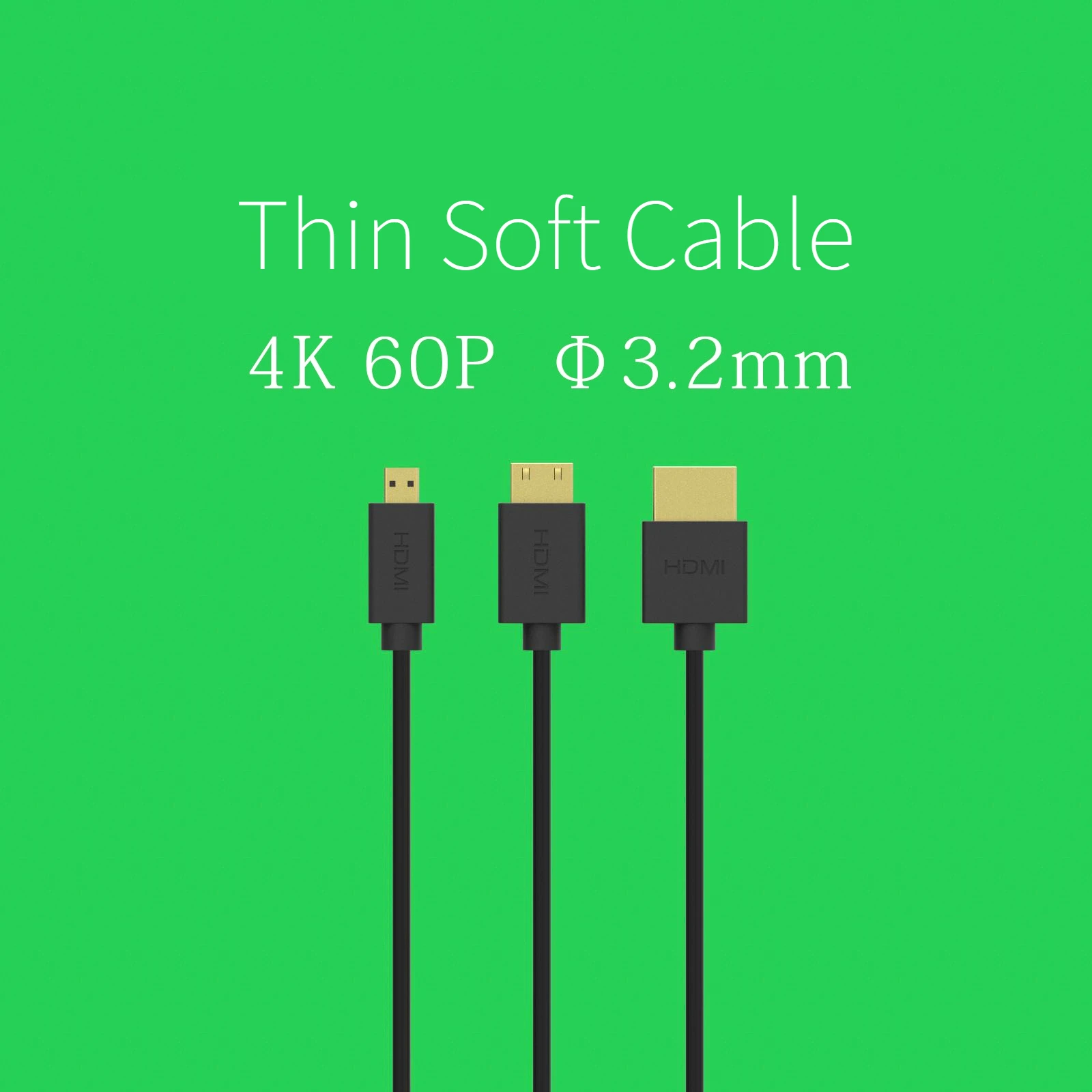 

OD3.2mm Super Soft HDMI-2.0 male to Micro Mini HDMI-Compatible male Thin Cable 4k hd @60hz Light-weight Portable 30cm/60cm/300cm