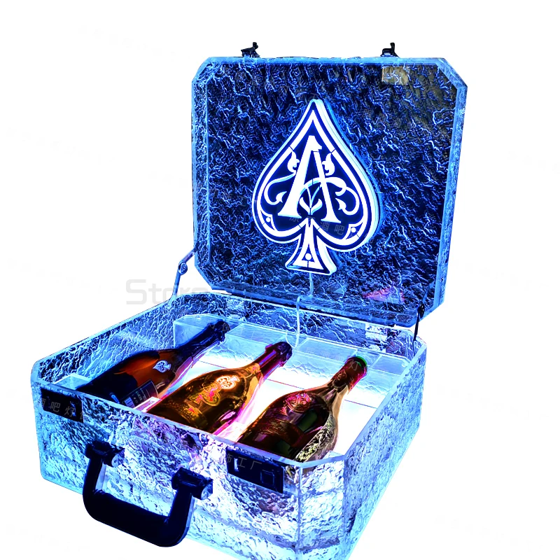

Ice Rock 3 bottles Rechargeable LED Ace of Spade Glorifier Box Champagne Bottle Case for Night Club Party Lounge Bar