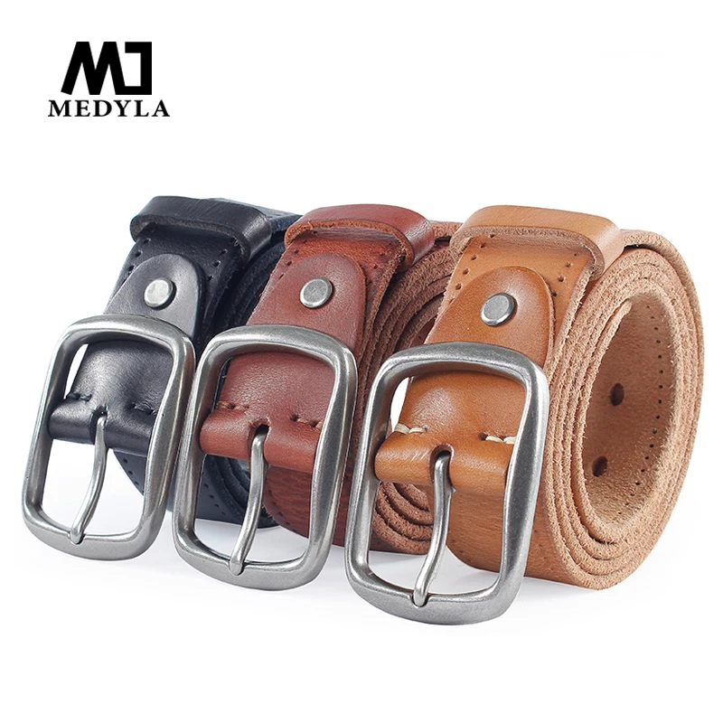 

MEDYLA Men's Genuine Leather Belt for Men Male Jeans Belt Men's High Quality Casual Pants Belt Vintage Pin Buckle No interlayer