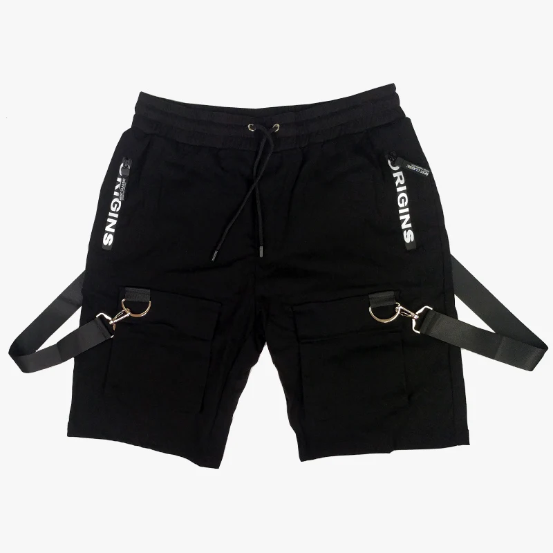 

Hip Hop Summer Shorts Men 2021 Black Ribbons Streetwear Bermuda Man Shorts Multi-pocket Punk Casual Knee Length Short Pants Men