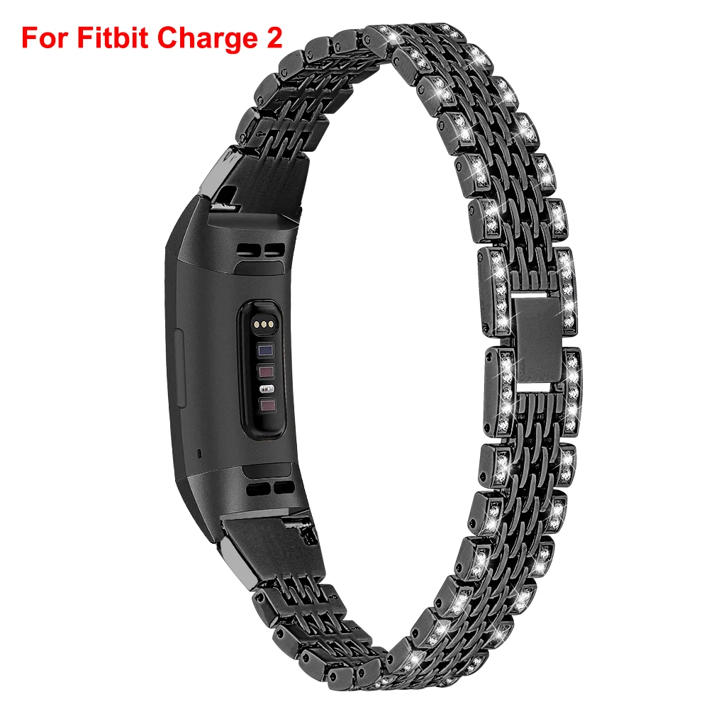Black-2 Металлический ремешок для Fitbit Charge 2 Charge 3 Band Diamond нержавеющая сталь Chained сменный Браслет ремешок для Fit bit Charge - Цвет: Black-2