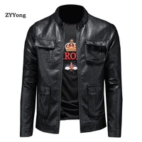 2020 men leather jacket casual vintage outfit fashion zipper pocket design cool motorcycle bomber jacket black white pu coat