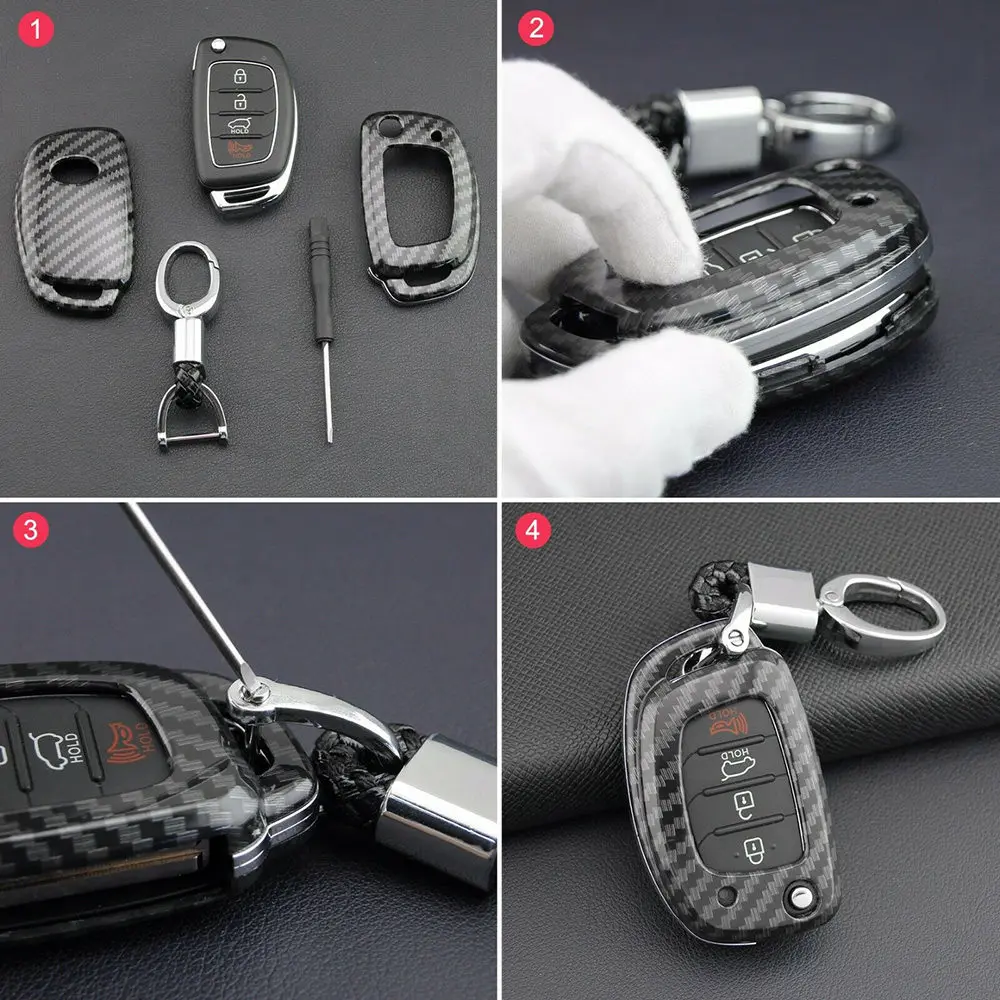 Чехол для автомобильного ключа из углеродного волокна с имитацией флип-ключа