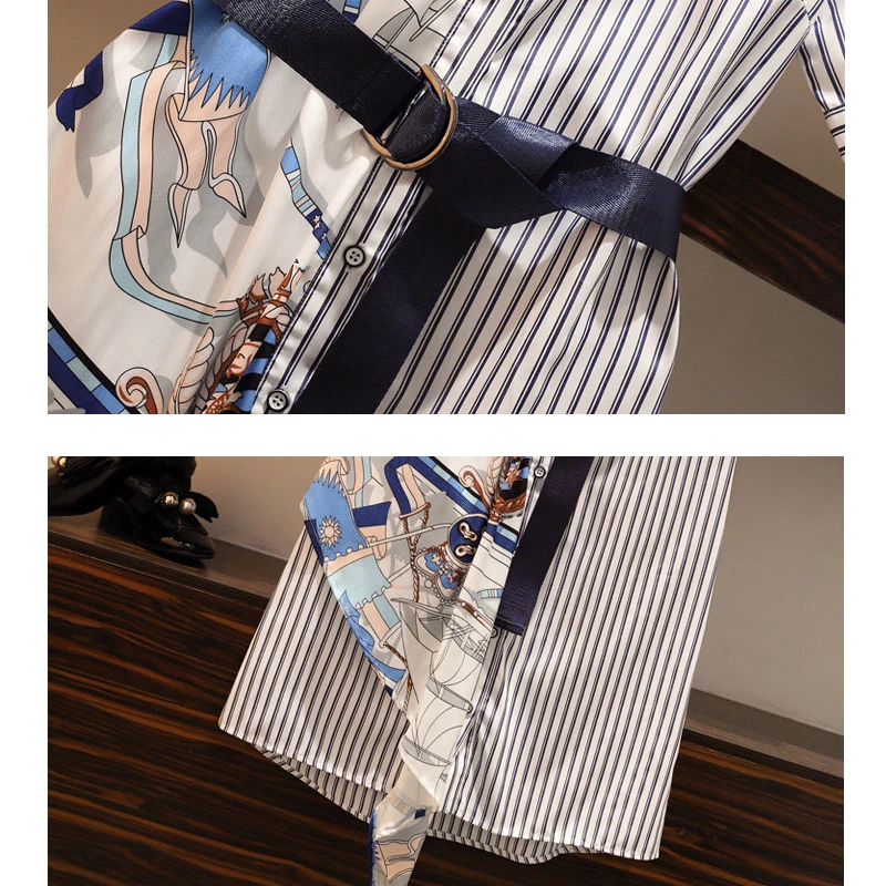 

Striped shirt dress female plus size 2021 summer new style Korean style fashion design color matching mid-length printed dress