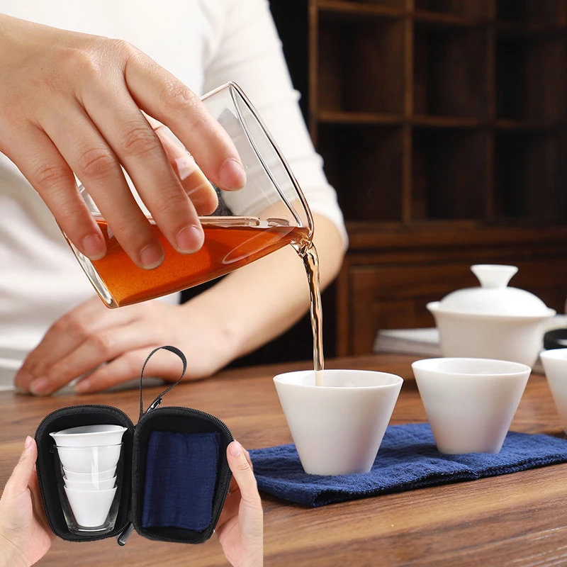 

Высококачественный портативный чайный сервиз включает 3 чайные чашки 1 GaiWan 1 пакет, китайская дорожная белая фарфоровая чайная чашка кунг-фу...