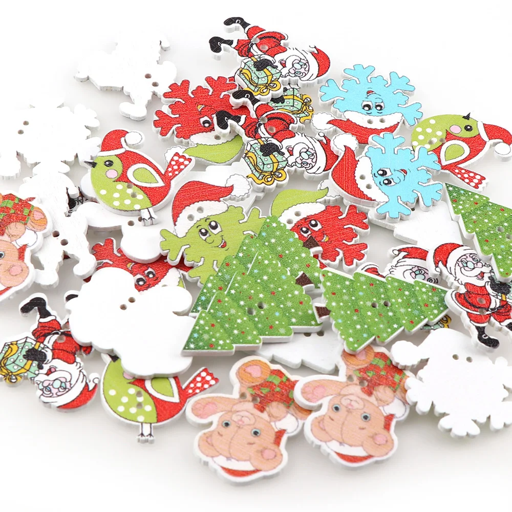 Рождественская елка/Санта-Клаус/снежинка 50 шт. деревянные пуговицы для декора