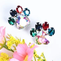 girls colorful rhinestone earrings cute paw print crystal jewelry fashion prom wedding accessories