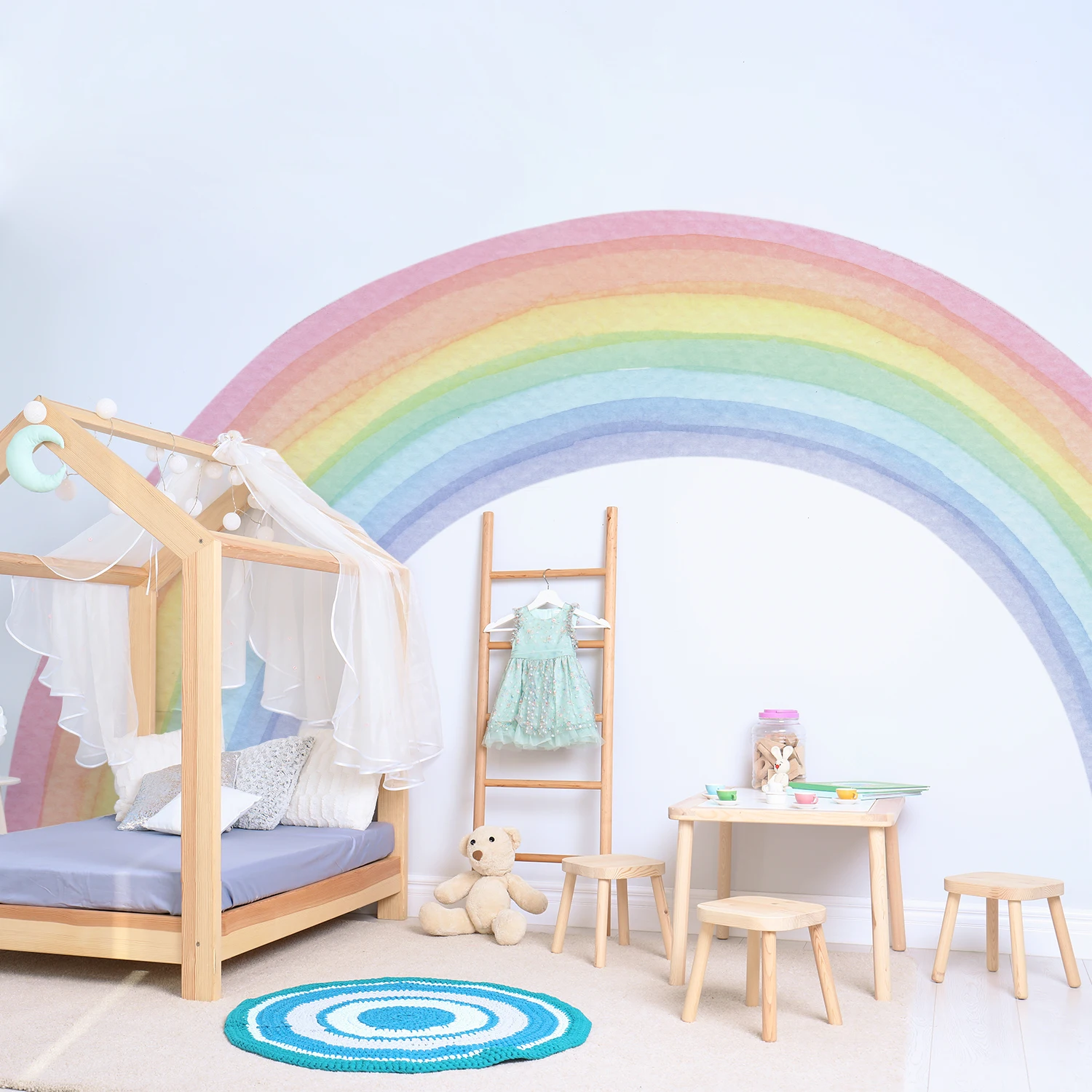 Большие акварельные радужные наклейки на стену для детской комнаты гостиной