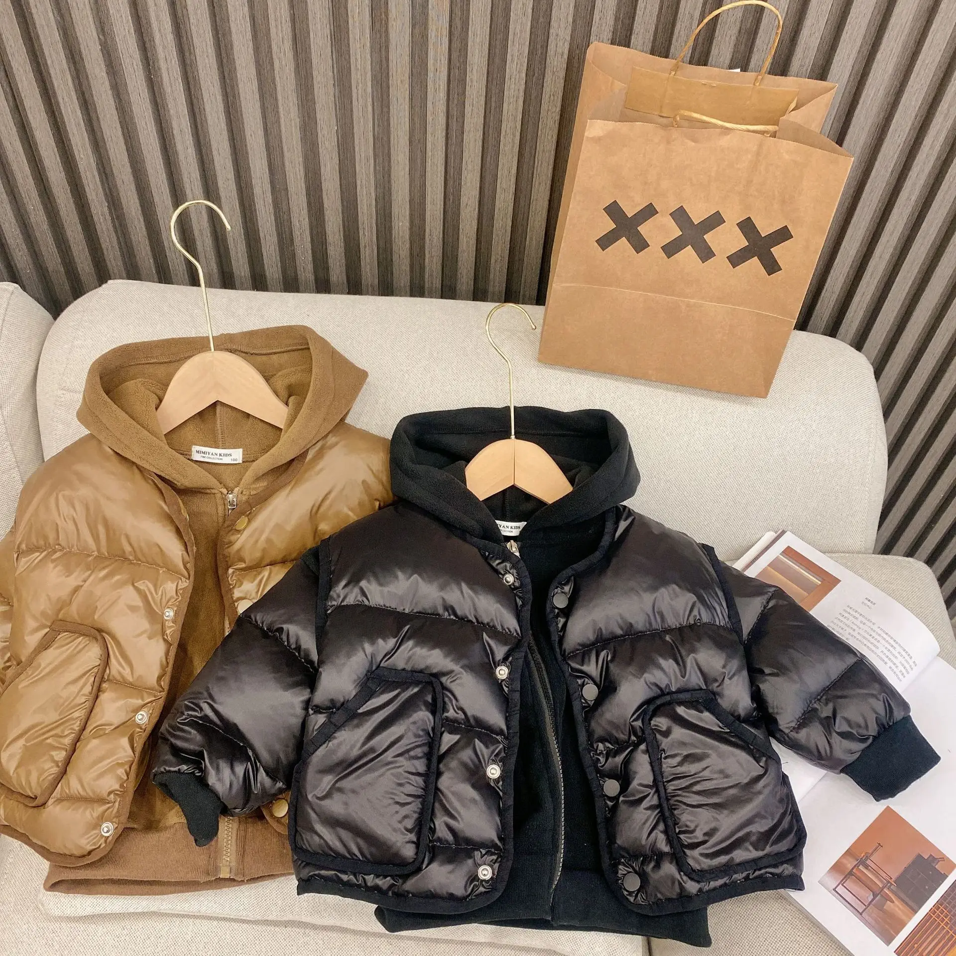 

2Pcs/set Childrens Suit 2021 Winter New Baby Boys Girls Solid Color Down two-piece Baby Hooded Suit