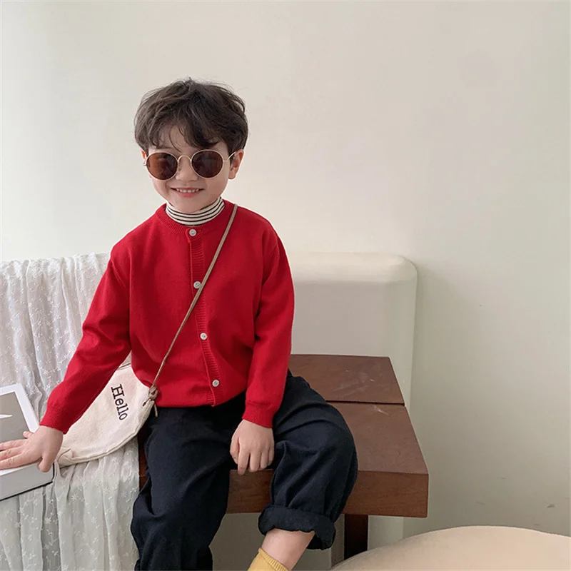 Осень 2021 новинка модные кардиганы для мальчиков карамельных цветов свитера