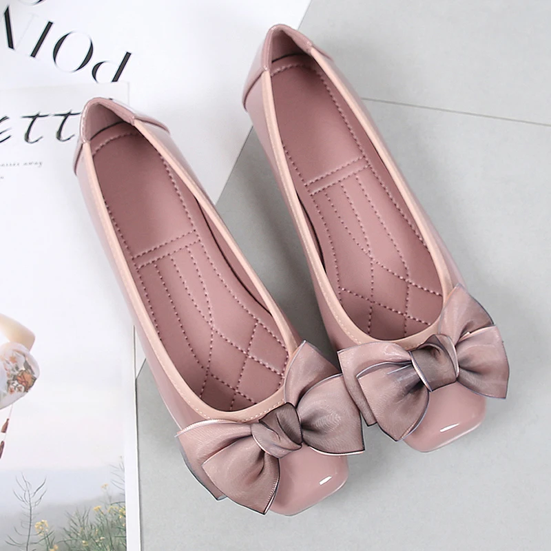 embroidered ballet flats shoes Fashion Pointed Toe Women Flats Shoes Bow Women Shoes Patent Leather Casual Single Summer Ballerina Shallow Mouth Shoes AC534 bridal slingbacks