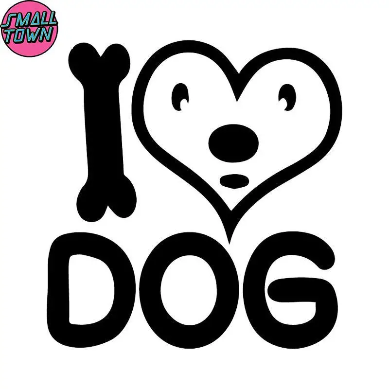 

Small Town 15.8X16.5CM I Heart My Dog With Face Trunk Window Decal Cartoon Car Sticker C25-1124
