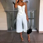 Женский комбинезон на бретельках, длинный однотонный комбинезон, сексуальный цельный комбинезон с открытой спиной, широкие брюки, комбинезоны, комбинезоны