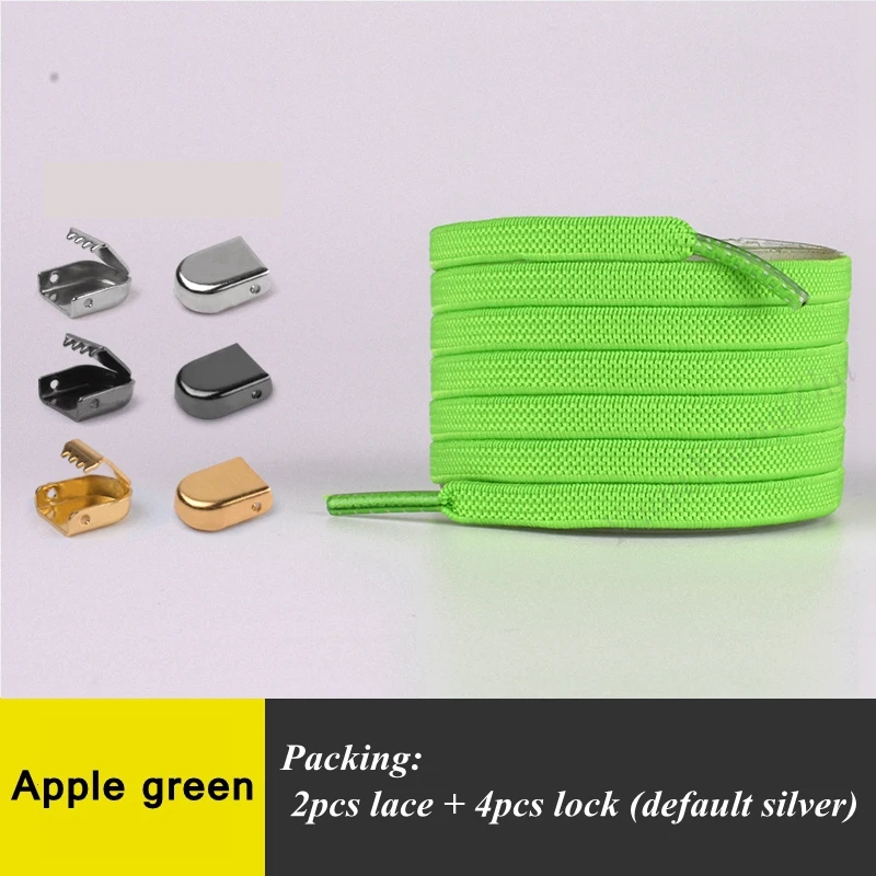 Apple green 1 пара эластичных плоских шнурков, беговые кроссовки, шнурки легко фиксируются, шнурки для ленивых ботинок, шнурки для детей и взрослых, шнурки без завязок - Цвет: Apple green
