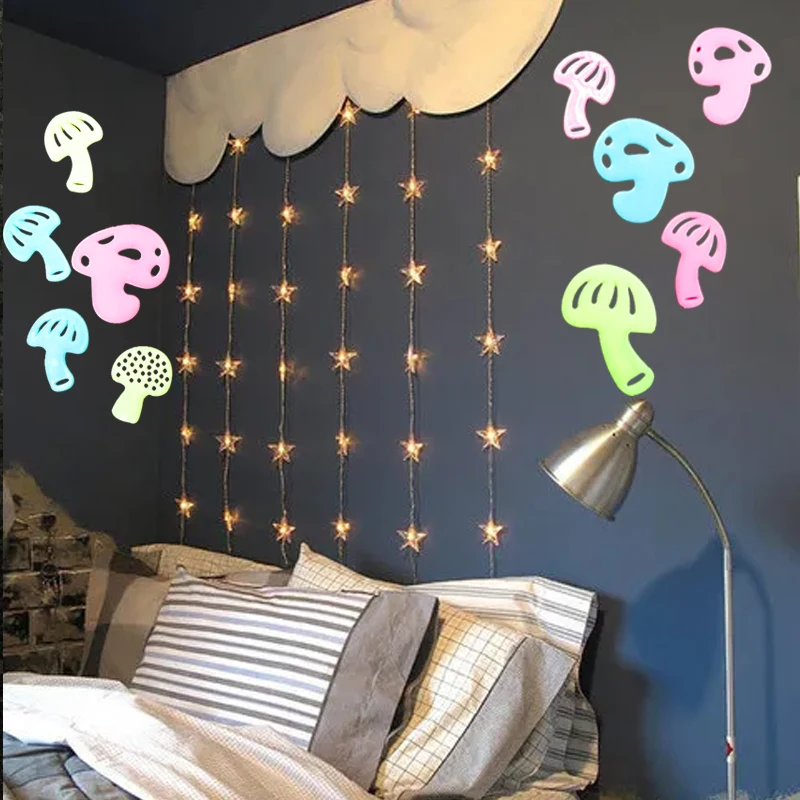

10pcs/set Cartoon Stickers Mushrooms Girl Children Room Glitter Luminous Wall Sticker Glow in the Dark Kids Room Decoration