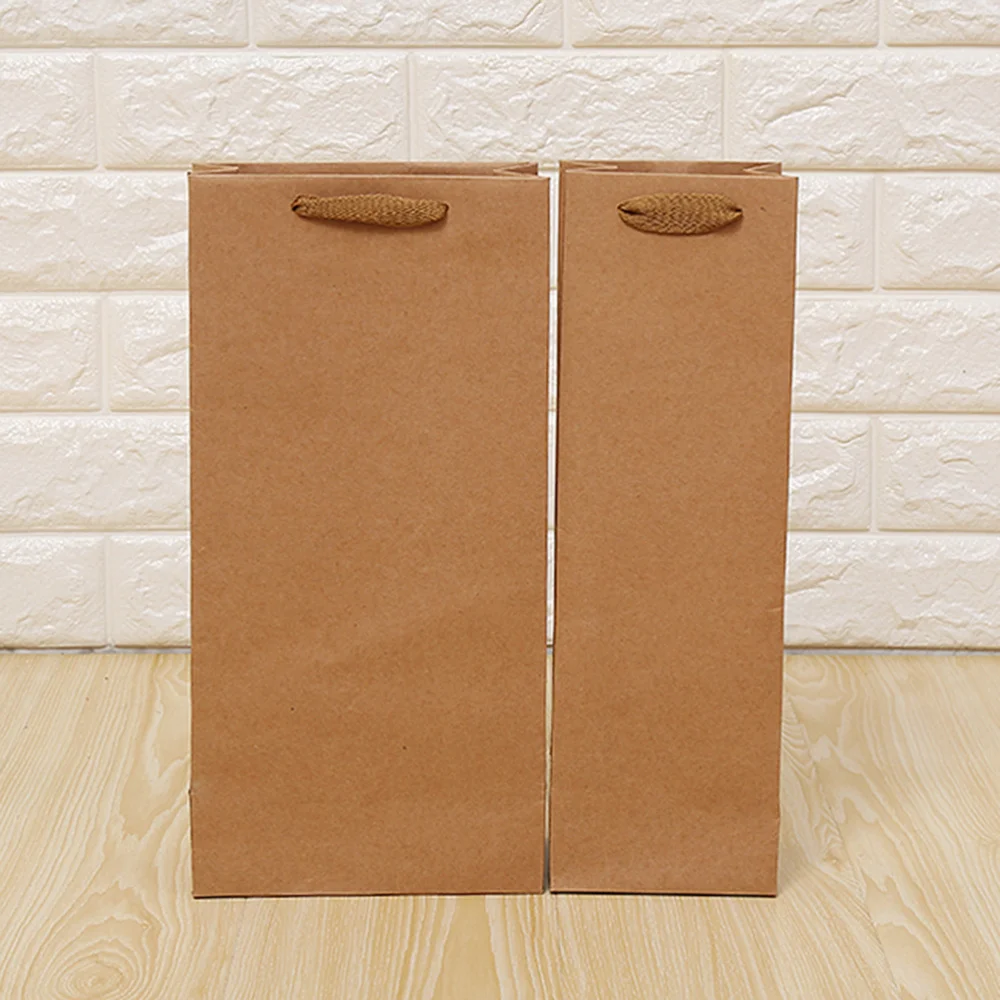 

12pcs Kraft Paper Red Hand Bag Drinks Packing Bag Storage Bag (Single-Vessle 11*9*35)