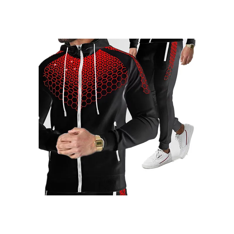 

Новинка 2021, модная мужская Спортивная одежда на молнии с капюшоном, костюм из 2 предметов + спортивные брюки, уличный костюм на весну и осень, ...