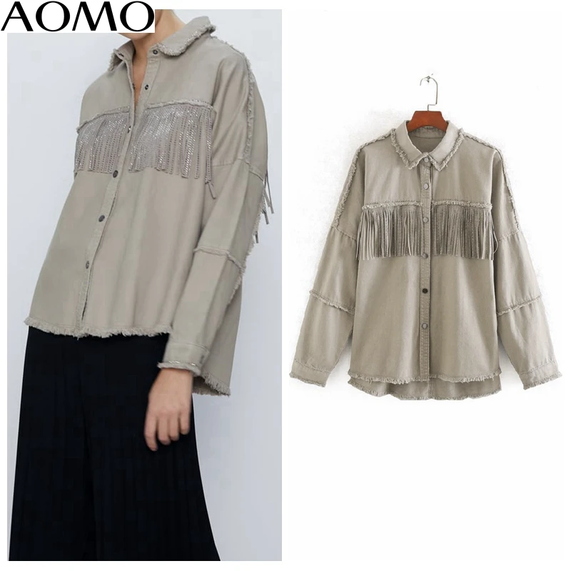 

Женские свободные пальто и куртки AOMO, в стиле бойфренда, однотонные, из хлопка, с кисточками, CE257A, 2020