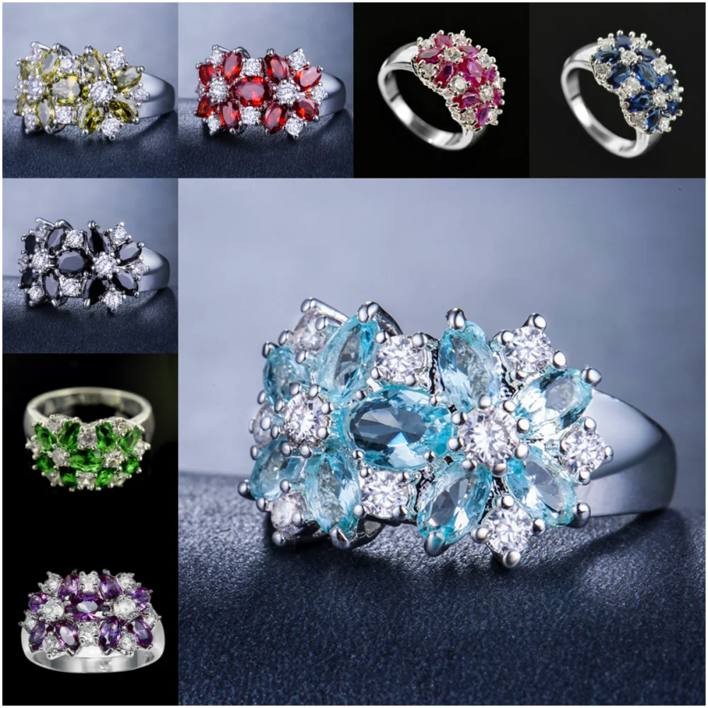 

CAOSHI Bright Cubic Zirconia Paved Full Ring for Women Luxury Engagement Finger Accessories Noble Jewelry 8 Colors Available