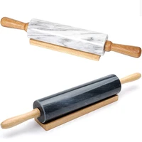 marble rolling pin with wooden barrel handle base set for baking donut cookie pasta dough pastry fondant pie chef
