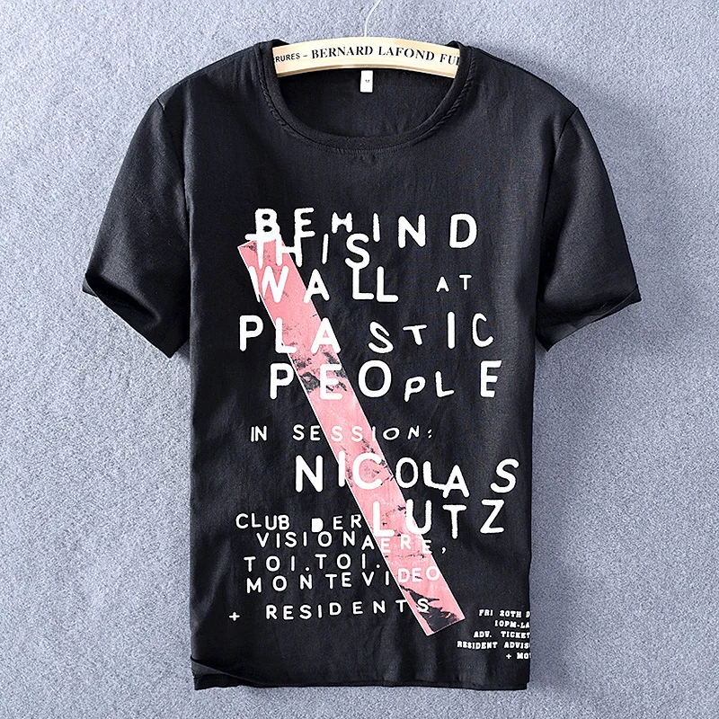 

Футболка мужская с буквенным принтом, льняная рубашка с коротким рукавом, с круглым вырезом, весна-лето