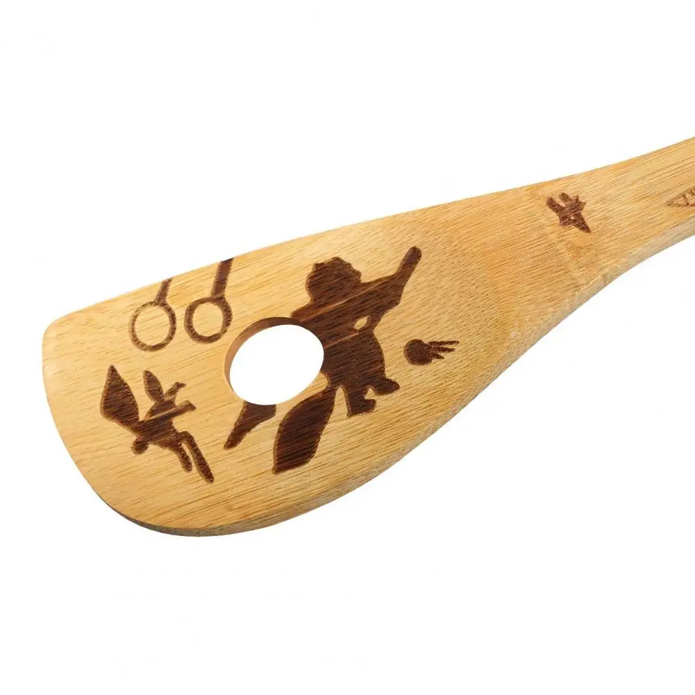 

80%HOT5Pcs Cooking Shovels Non-stick Heat-resistant Bamboo Cartoon Pattern Laser Carving Spatulas for Halloween