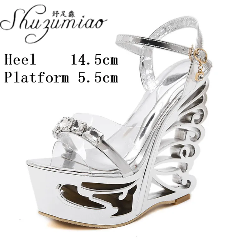 Model Women Shoes Artifact Strange High Heels 14cm Sexy Platform Rhinestone Sandals Summer Pole Dance Shoes Fashion Show Pumps