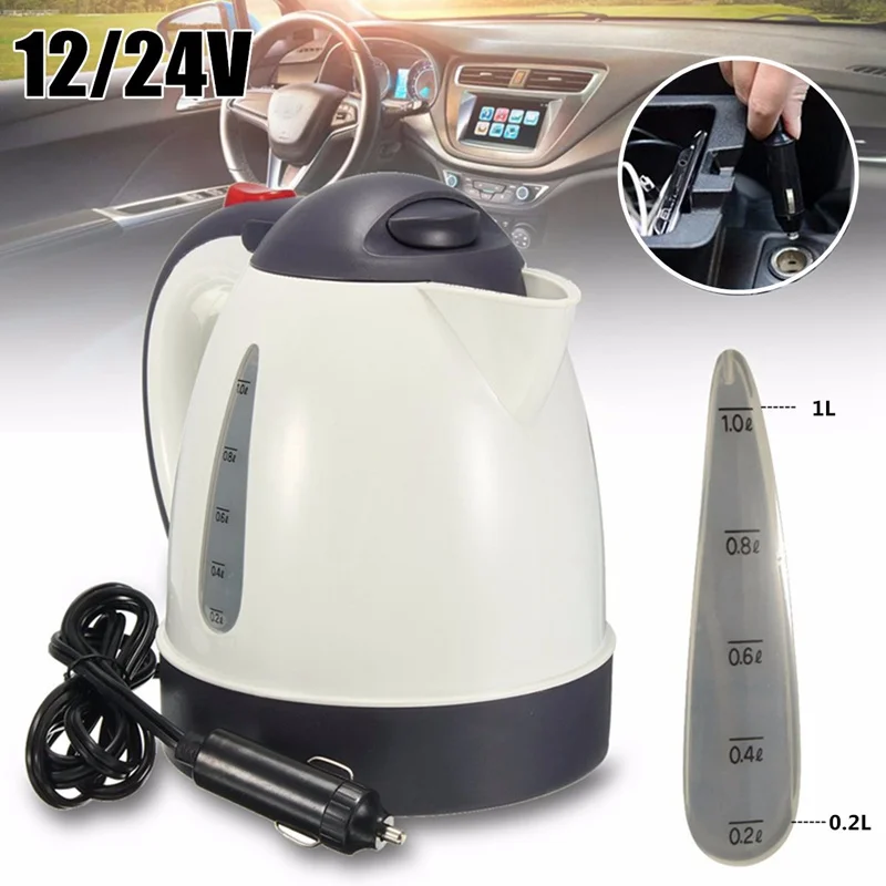 

1000ML Car Hot Kettle Portable Water Heater Travel Auto 12V/24V for Tea Coffee 304 Stainless Steel Large Capacity Vehicle