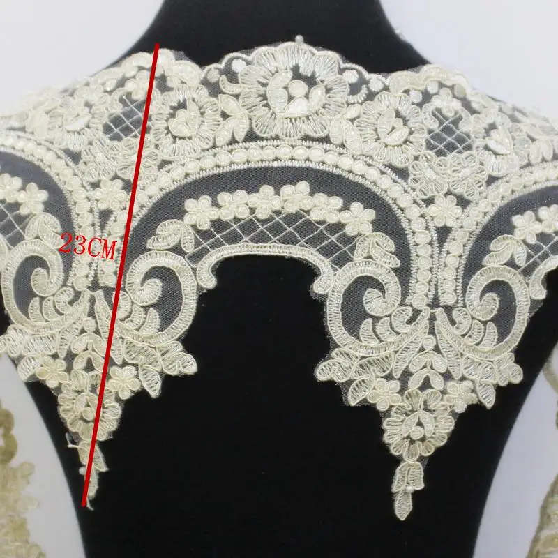 

Gold Embroidered Lace Fabric For Wedding Dress Diy Apparel Appliqued Champagne Gold Lace Trims Scalloped Bridal Sashes 13CM-32CM
