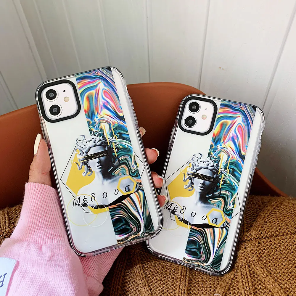 

Cute INS David Medusa Plaster Statue Phone Case For Iphone 11 12 Pro X XS XR MAX 7 8Plus Fashion Jelly Clear Soft Silicone Cover